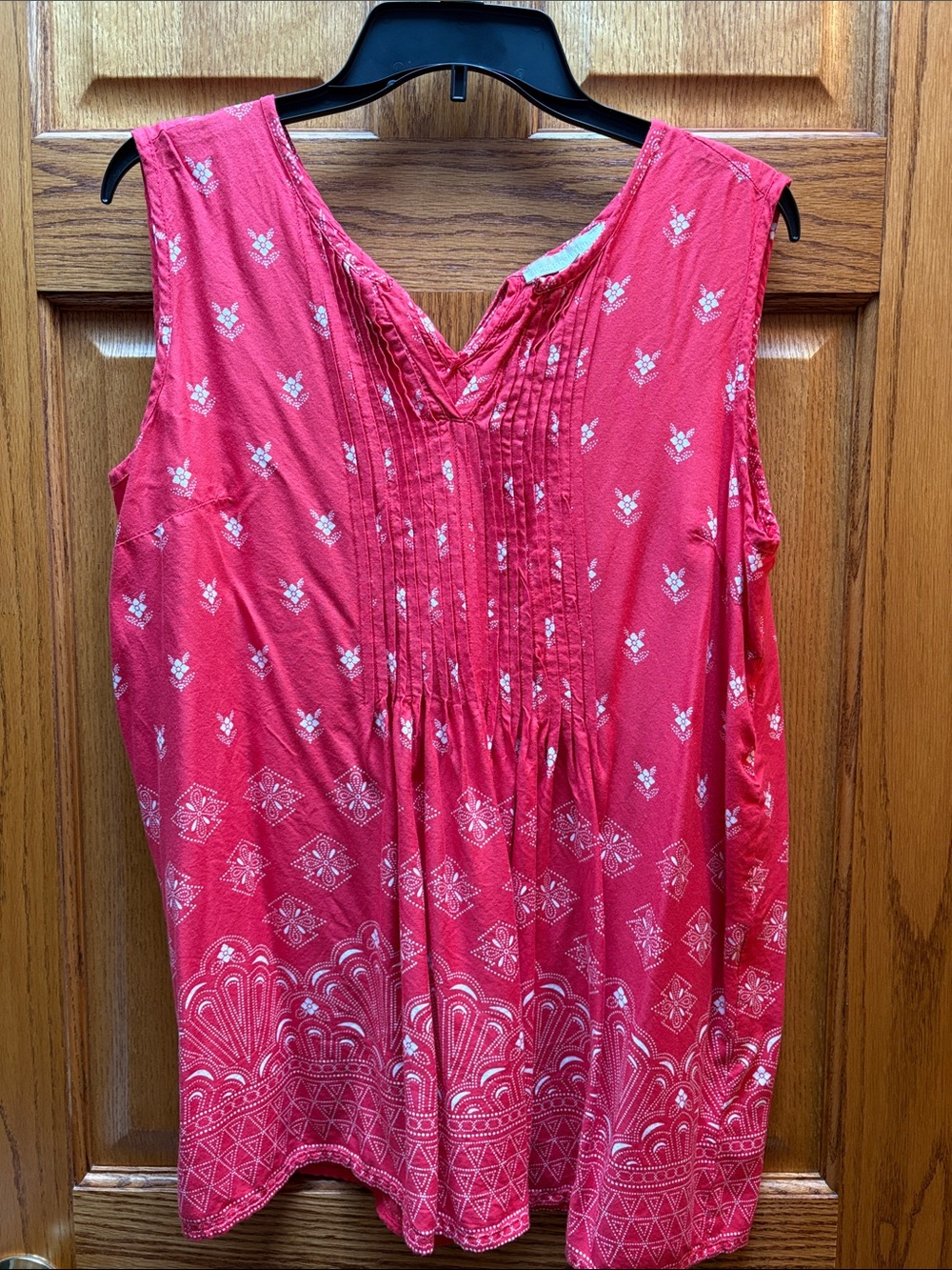 Woman Within Red Sleeveless Pintuck Tank with White Print